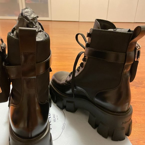 PRADA Leather Zip Pocket Combat Booties - Size 7(US) / 37 (EU) - Picture 6 of 7